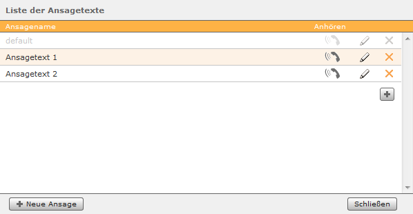 Liste der Ansagetexte