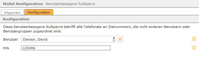 Beispiel für eine konfigurierte Rufnummernsperre