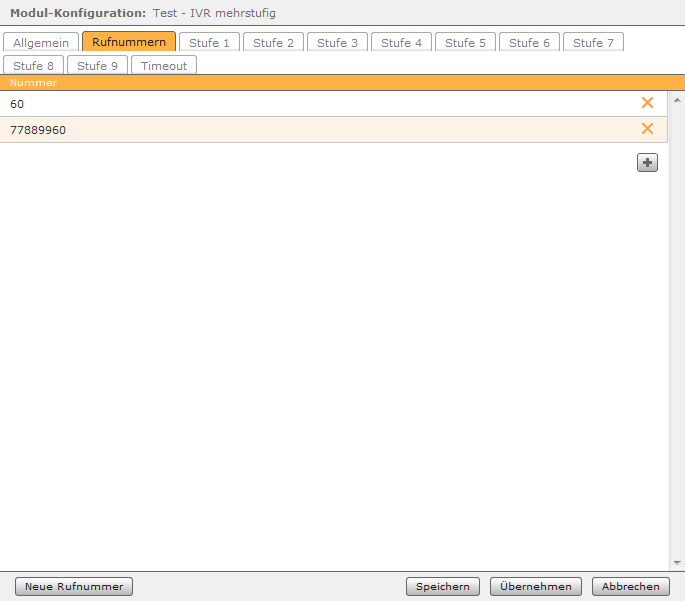 Beispiel für Konfiguration von Rufnummern