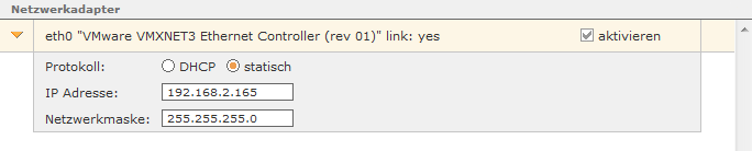 Beispiel für die statische Konfiguration des eth0
