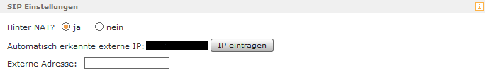 Beispiel für die SIP-Einstellungen