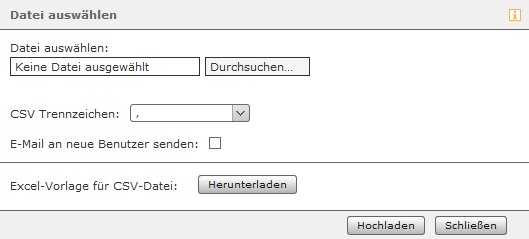 Auswahlmenü für die Importdatei