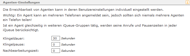 Beispiel für die Standardeinstellungen der iQueue 2