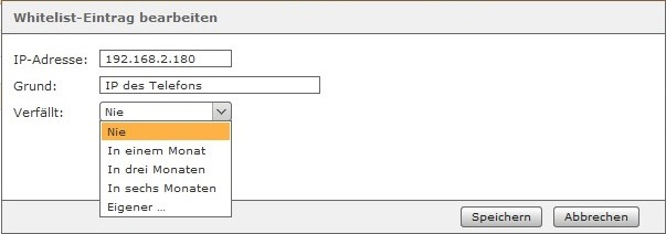 Beispiel für die Bearbeitung eines Whitelist-Eintrags