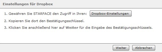 Einstellungen der Dropbox