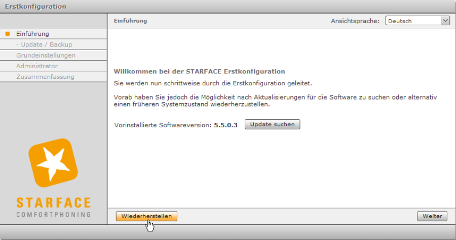 Erstkonfiguration der STARFACE