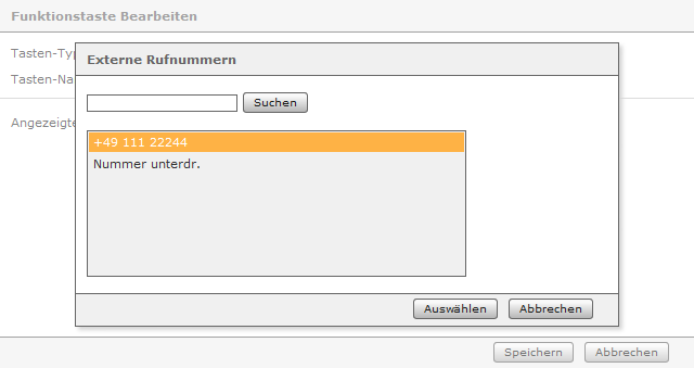 Beispiel für ausgewählte Rufnummer Beispiel für ausgewählte Rufnummer