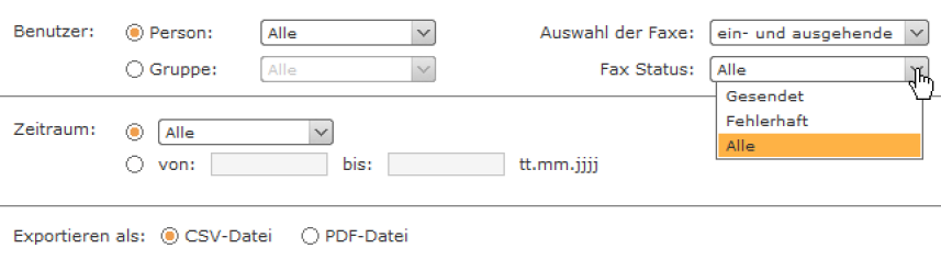Beispiel für de Einstellungen eines Exports Beispiel für de Einstellungen eines Exports