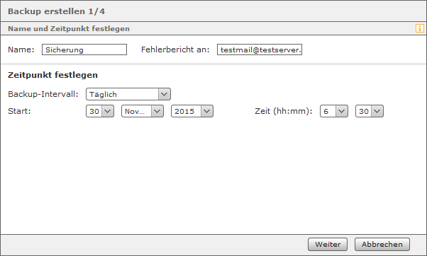 1. Schritt der Backup-Konfuration 1. Schritt der Backup-Konfuration