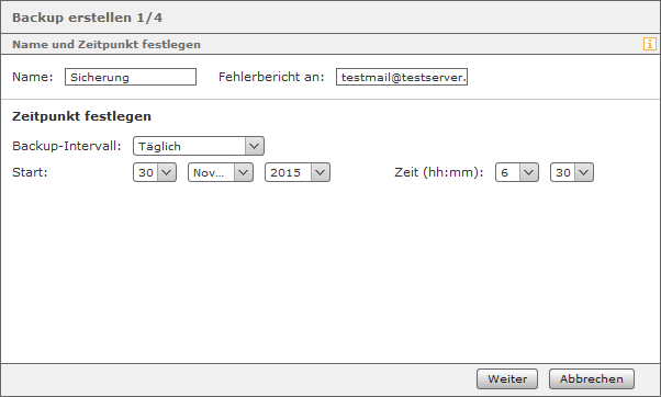 1. Schritt der Backup-Konfuration