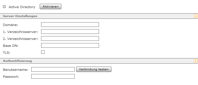 Konfigurationsmaske für das Active Directory