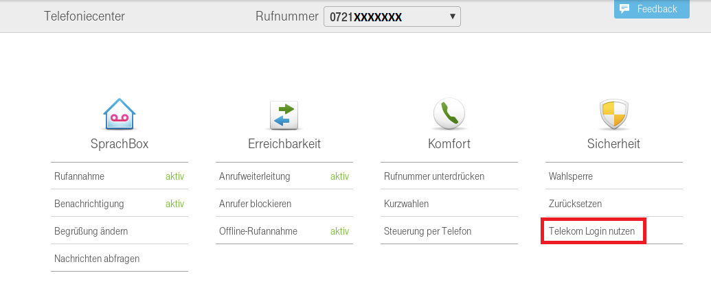 Auswählen im Telefoniecenter der Deutschen Telekom